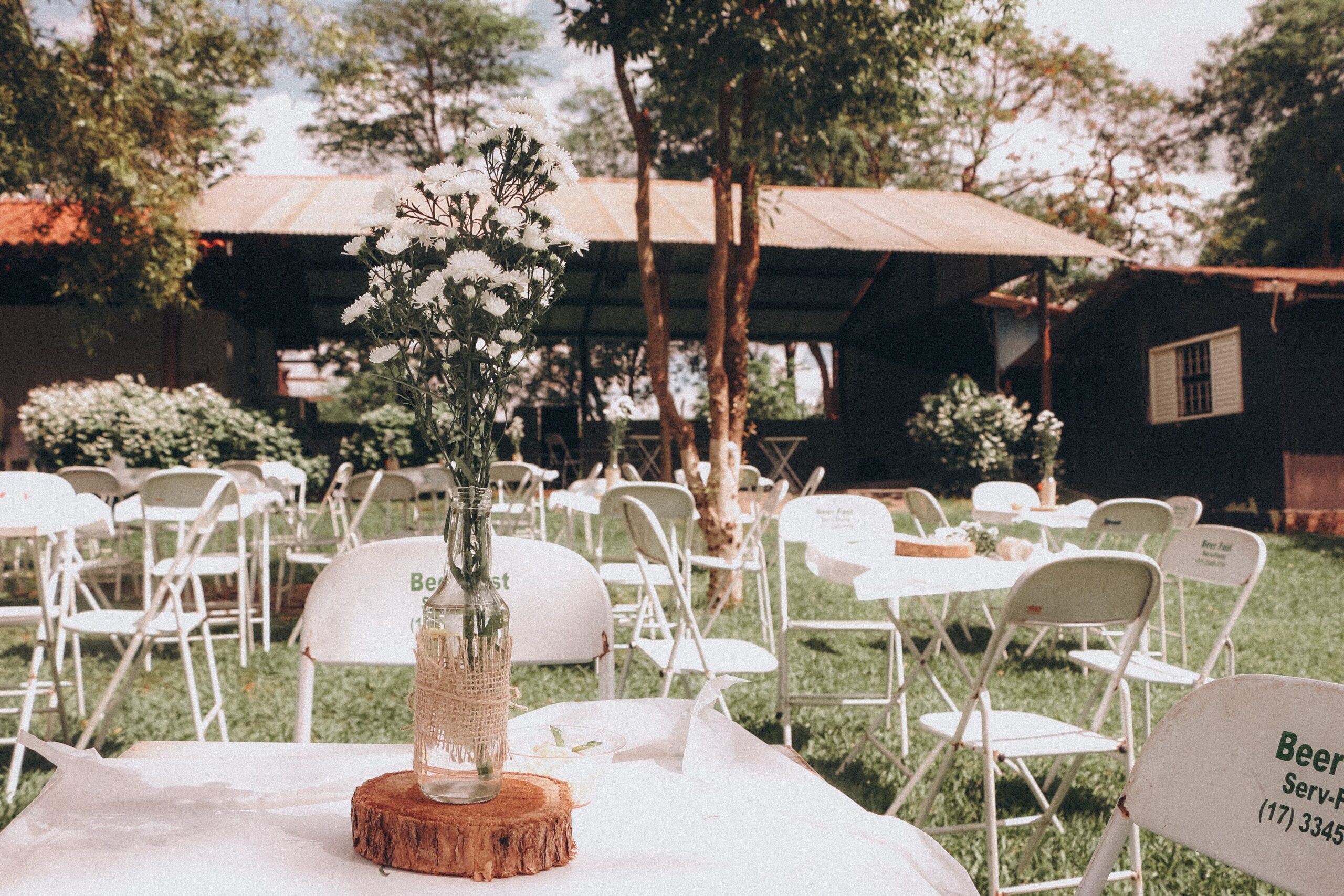 Tables and chairs prepared for an outdoor event